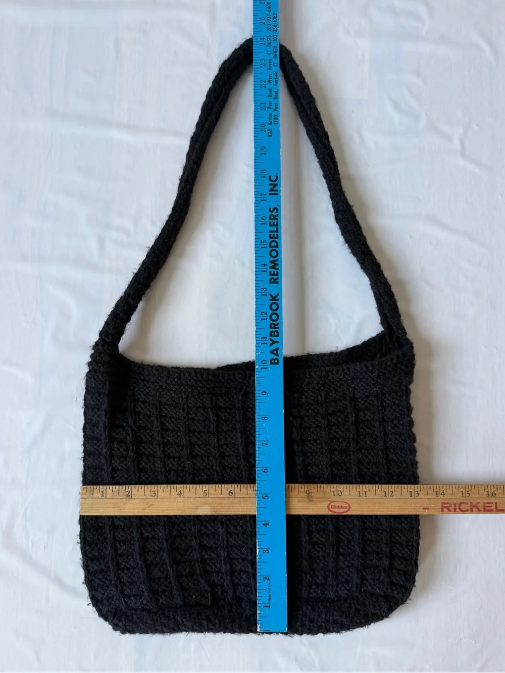 Black crochet shoulder bag handmade home crafted textured cable waffle tote